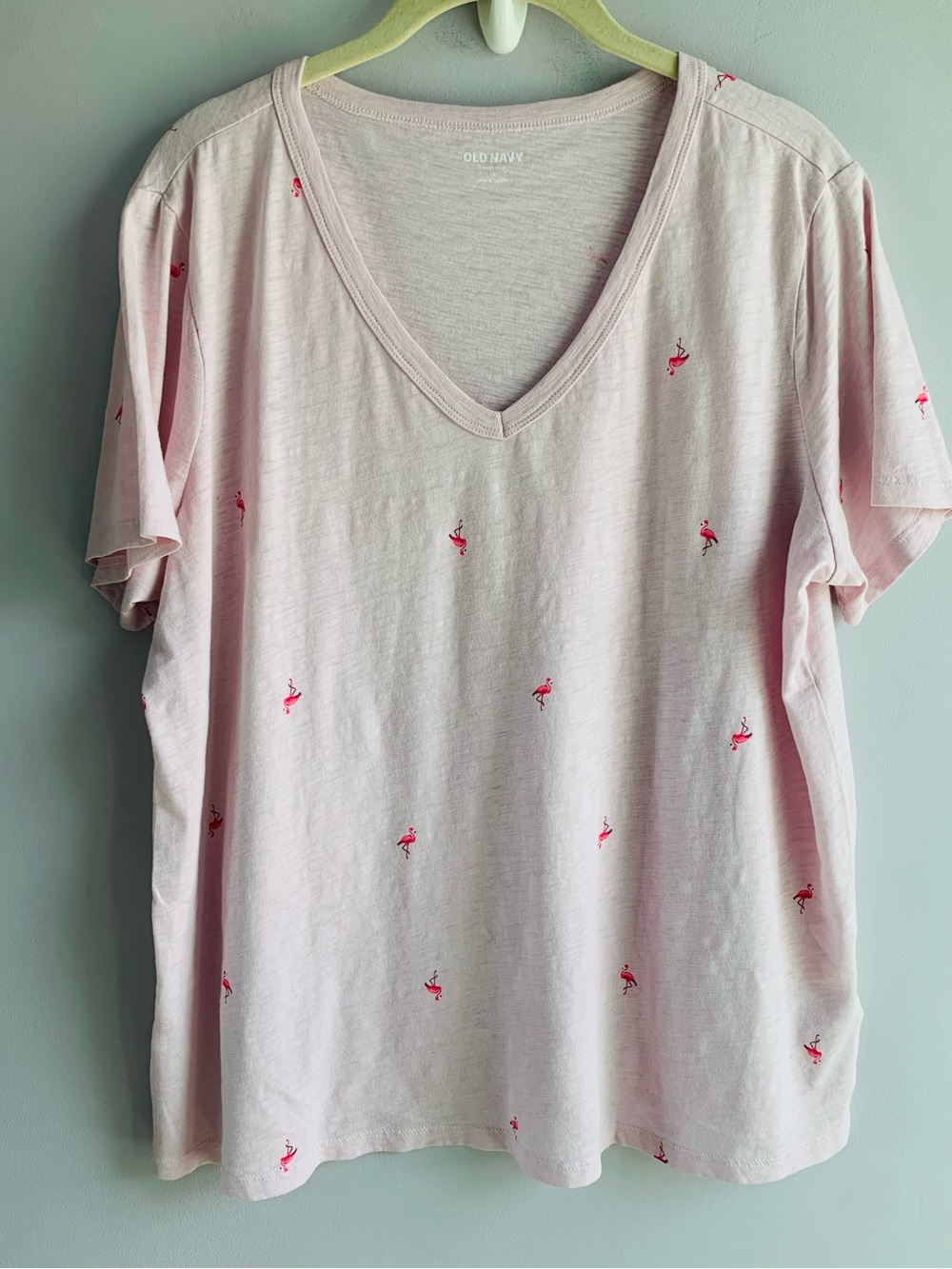 NWT Pink Flamingo Knit Top Tee Old Navy Cotton V Neck Cotton Summer Vacation L